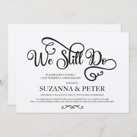 カリグラフィーアニバーサリーエレガント招待状 私たちはまだ 招待状 (正面/裏面)