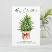 カリグラフィーインククリスマス水彩松赤リボン シーズンカード (スタンド正面)