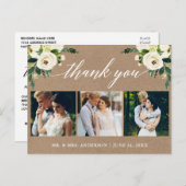 カリグラフィーグリーン花束ウェディングサンクスカード クラフト ポストカード (正面/裏面)