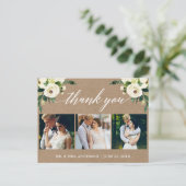 カリグラフィーグリーン花柄結婚式感謝祭クラフト ポストカード (スタンド正面)