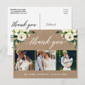 カリグラフィーグリーン花柄結婚式感謝祭クラフト ポストカード (正面/裏面)