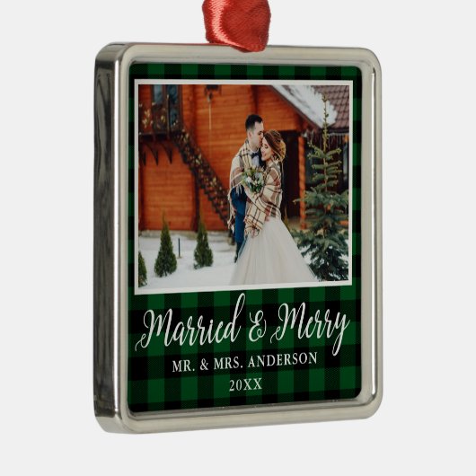 カリグラフィーグリーン プライド 結婚して楽しく メタルオーナメント (右)