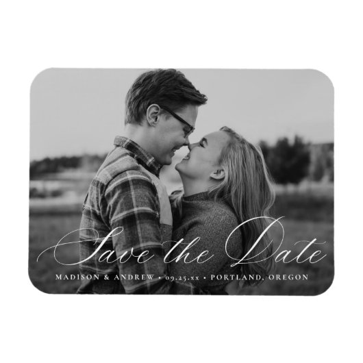 カリグラフィースクリプト 写真付き Save the Date マグネット (横)