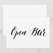 カリグラフィースタイルの"Open Bar" ウェディングサイン 招待状 (正面/裏面)