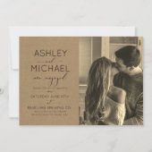 カリグラフィータイポグラフィー2写真セピアエンゲージメント 招待状 (正面)