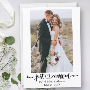 カリグラフィーハートのJust Married ウェディングフォト 案内状