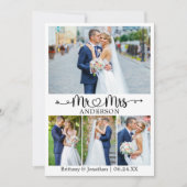 カリグラフィーハート ウェディング Mr. and Mrs. 4枚の写真 サンキューカード (正面)
