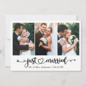 カリグラフィーハート 結婚しました 3枚の写真 ウェディング 案内状 (正面)
