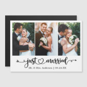 カリグラフィーハート 結婚しました 3枚の写真 マグネットカード (正面/裏面)