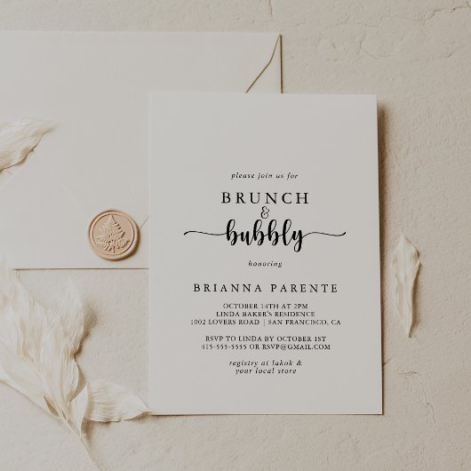 カリグラフィーブランチとバブルリーなブライダルシャワー 招待状