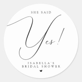 カリグラフィー体 "She Said Yes" ブライダルシャワー ラウンドシール