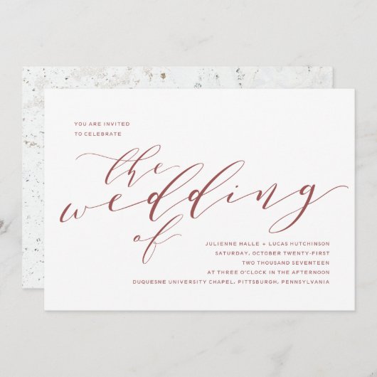 カリグラフィー結婚式招待状 | バーガンディ マーサラ 招待状 (正面/裏面)