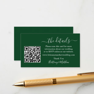 カリグラフィー結婚式詳細ウェブサイトQRコード緑 エンクロージャーカード