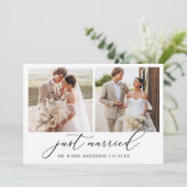 カリグラフィー3枚の写真 結婚 QRコード ウェディング サンキューカード (スタンド正面)