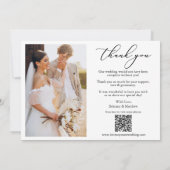 カリグラフィー3枚の写真 結婚 QRコード ウェディング サンキューカード (裏面)