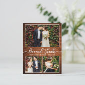 カリグラフィー3枚写真 ウェディング 木製 感謝カード ポストカード (スタンド正面)