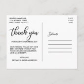 カリグラフィー3 フォト ウッド ウェディング サンクス ポストカード (裏面)