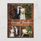 カリグラフィー3 フォト ウッド ウェディング サンクス ポストカード (正面)