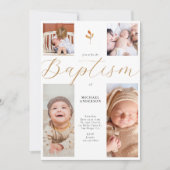 カリグラフィー4 フォト コラージュ クロス ベイビー バプテスマ 招待状 (正面)