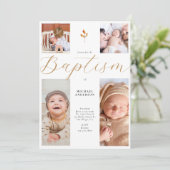 カリグラフィー4 フォト コラージュ クロス ベイビー バプテスマ 招待状 (スタンド正面)