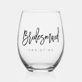 カリグラフィー おしゃれなスクリプト 花嫁の友人 名前 ステムなしワイングラス (正面)