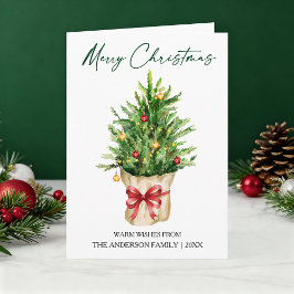 カリグラフィー インク 水彩 クリスマス 松 赤いリボン