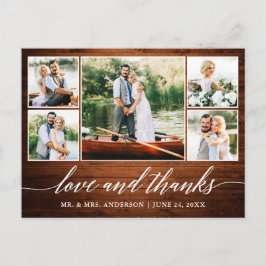 カリグラフィー ウェディング ウッド 5 フォト ラブ サンクス ポストカード