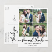 カリグラフィー ウェディング コラージュ 4 枚の写真 お礼 ポストカード (正面/裏面)