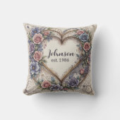 カリグラフィー ウェディング ハート アンド ローズ クッション (正面)