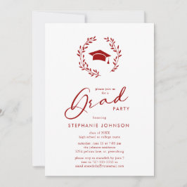 カリグラフィー グラッド キャップ クリムソン グラデュエーション パーティー 招待状