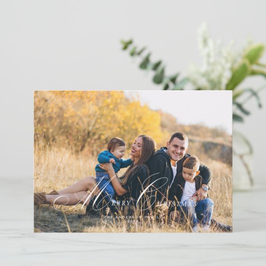 カリグラフィー スクリプト メリー クリスマス フォト カード (スタンド正面)