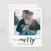 カリグラフィー スクリプト メリー パーソナライズ フォト シーズンポストカード (正面/裏面)