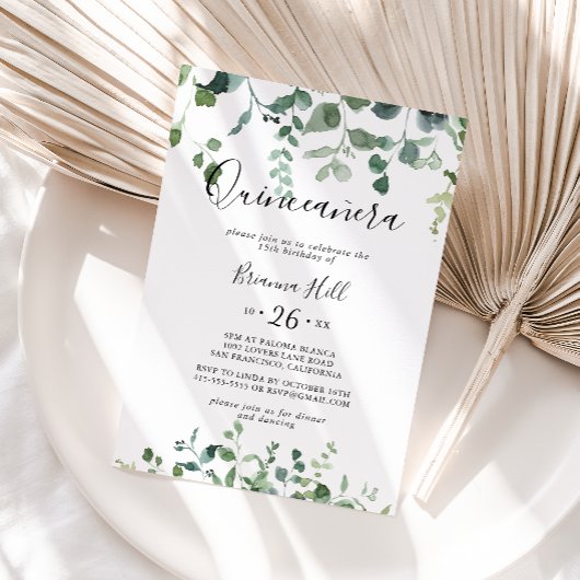 カリグラフィー スクリプト 緑の葉 クインセアニエラ 招待状