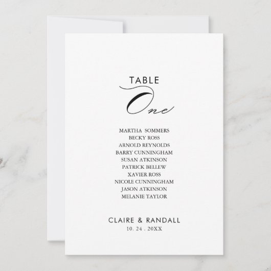 カリグラフィー テーブル ナンバー 1 席次表 招待状 (正面)