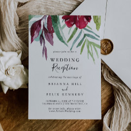 カリグラフィー トロピカル フラワーのウェディング レセプション 招待状