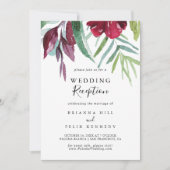 カリグラフィー トロピカル フラワーの結婚式の披露宴 招待状 (正面)