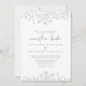 カリグラフィー ニュートラル ワイルドフラワー ヌエストラ ボダ 招待状 (正面)