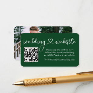 カリグラフィー ハート ウェディング ウェブサイト QR フォト グリーン エンクロージャーカード
