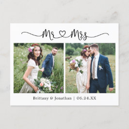 カリグラフィー ハート ウェディング 2 フォト サンクス ポストカード