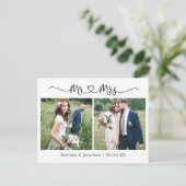 カリグラフィー ハート ウェディング 2 フォト サンクス ポストカード (スタンド正面)