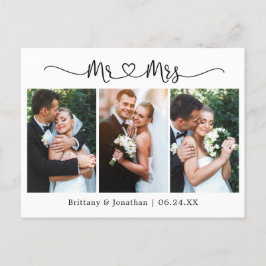 カリグラフィー ハート ウェディング 3 フォト サンクス ポストカード