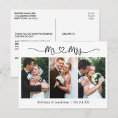 カリグラフィー ハート ウェディング 3 フォト サンクス ポストカード (正面/裏面)