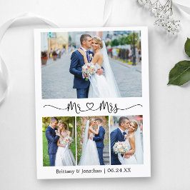 カリグラフィー ハート ウェディング 4 フォト サンクス ポストカード