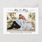 カリグラフィー ハート ウェディング Mr. Mrs. フォト サンクス ポストカード (正面)