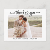 カリグラフィー ハート 2 枚の写真 ウェディング サンクス ポストカード (正面)