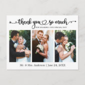 カリグラフィー ハート 3 枚の写真 ウェディング サンクス ポストカード (正面)