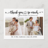 カリグラフィー ハート 3 枚の写真 結婚式 感謝 ポストカード (正面)