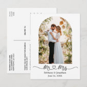 カリグラフィー ハート Mr. Mrs. アーチ ウェディング サンクス ポストカード (正面/裏面)