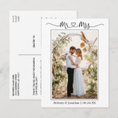 カリグラフィー ハート Mr. Mrs. 結婚写真 ありがとうございます ポストカード (正面/裏面)