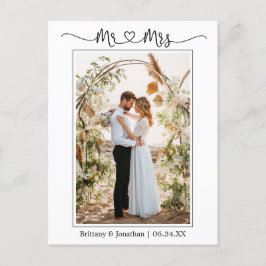 カリグラフィー ハート Mr. Mrs. 結婚写真 ありがとう ポストカード